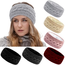TOBATOBA 6 Pack Winter Headbands for Women Fuzzy Fleece Lined Ear Warmers Headband Thick Knit Ear Muffs for Winter Accessories Ear Covers Cold Weather Christmas Gift Stocking Stuffers for Women