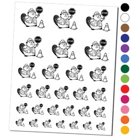 Construction Worker Beaver Builder with Stop Sign Temporary Tattoo Water Resistant Fake Body Art Set Collection - Black (One Sheet)