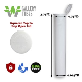 W Gallery 100 White 98mm Tubes, Pop Top are Open, Smell-Proof BPA-Free Plastic Container Holder Vial fits 98mm 84mm 83mm 1 1/4, 80mm