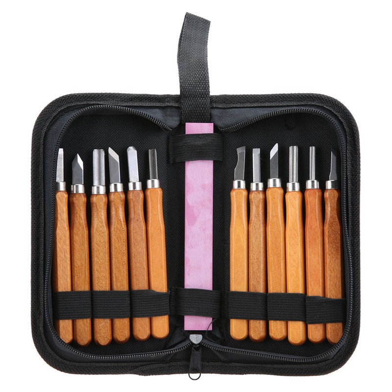 12Pcs Woodcut Knife Set Hand Wood Carving Chisels DIY Woodworking