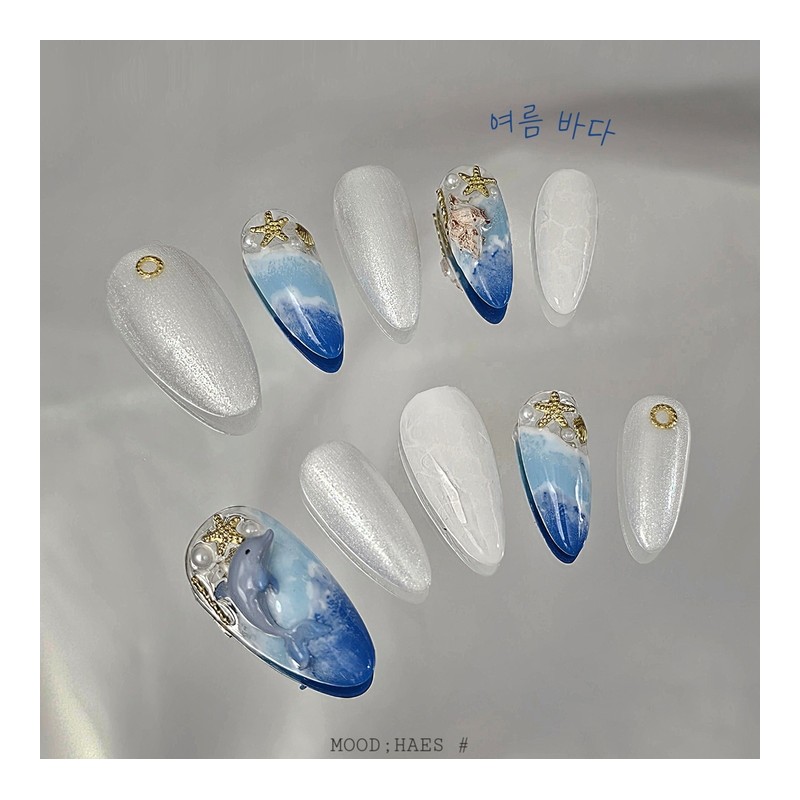 [M;H #] Summer sea handmade nail tips - Enter Lake