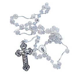 21.5" Classy Wedding Rosary in Silver Clear Bead with Caps and Noodle Separators Modern Simple I Corinthians 13:4