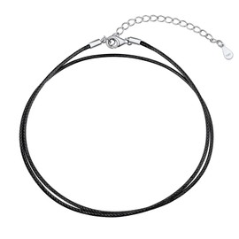 Black Leather Choker for Women - 1MM Leather Cord Chain Necklace, Waterproof Black Choker Necklace for Women wtih 925 Silver Clasp, 16 Inch