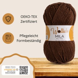 Wollidu Mila Yarn for Crochet and Knitting, 4 x 50 g/133 m, Knitting Yarn, 100% Polyacrylic, Crochet Yarn, Brown