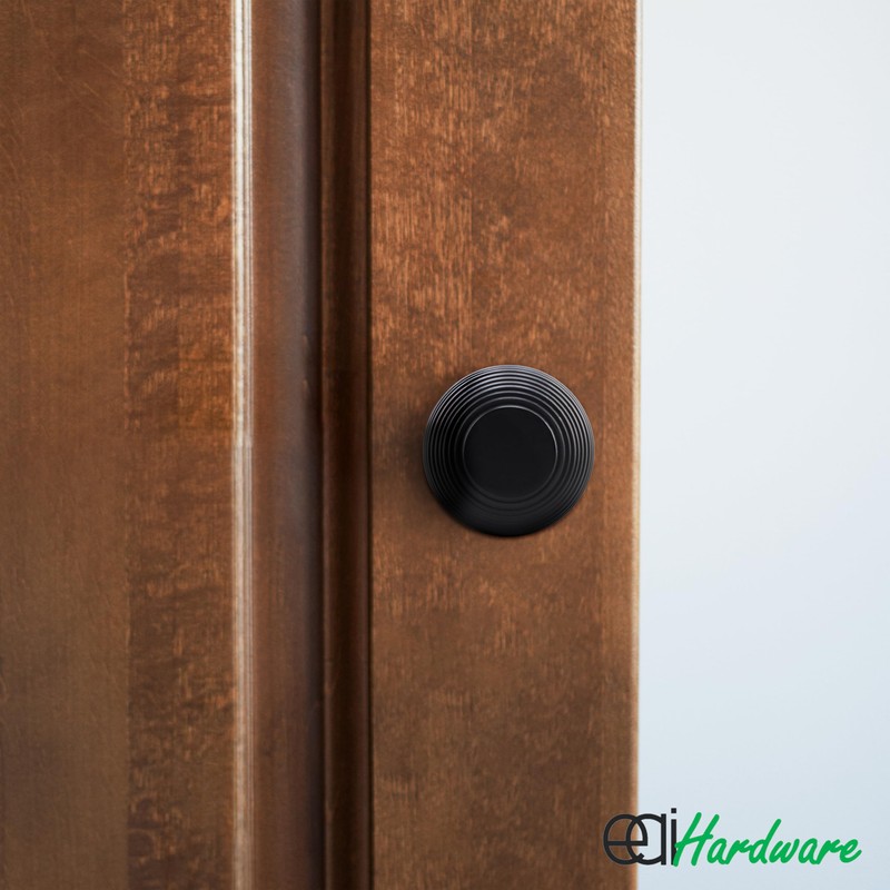 EAI Beehive Reeded Black Door Knob Set | 1 Pair