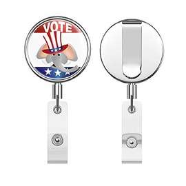 Republican Elephant Vote Political Label Round ID Badge Key Card Tag Holder Badge Retractable Reel Badge Holder with Belt Clip
