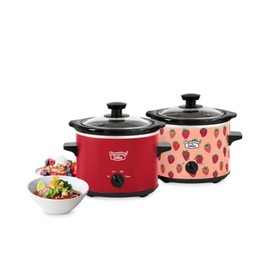 2.0qt Twin Set Slow Cooker Red and Strawberry Pattern