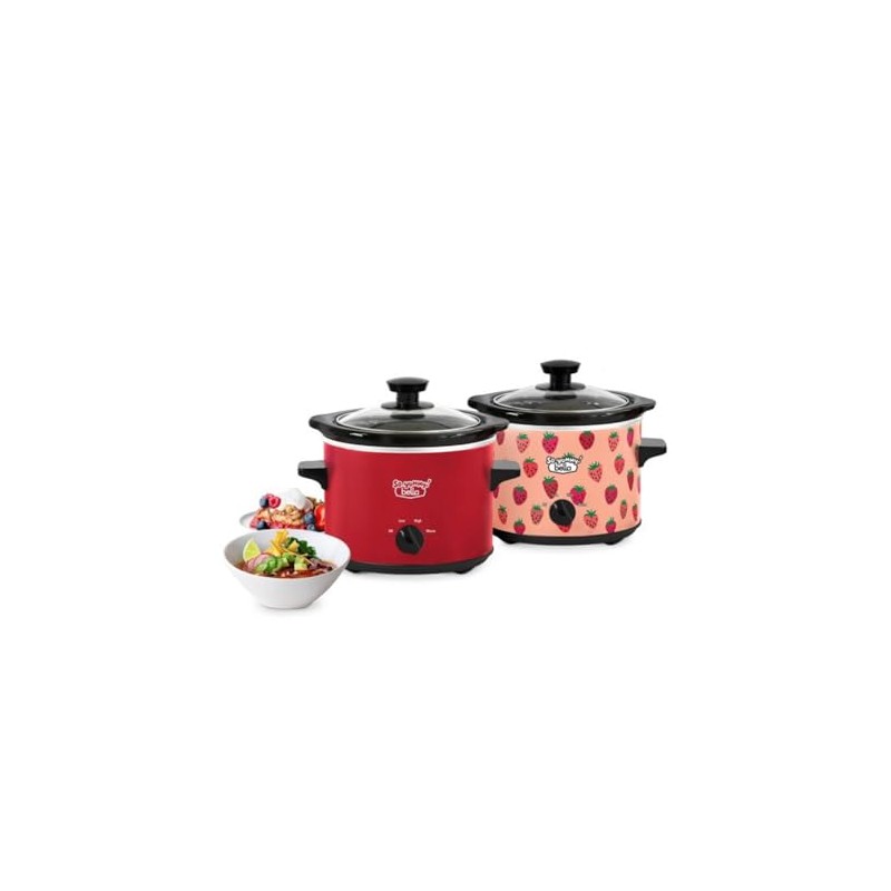 2.0qt Twin Set Slow Cooker Red and Strawberry Pattern