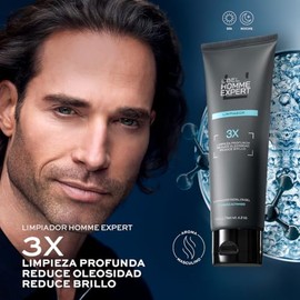 L'BEL - Homme Expert Limpiador para Hombre 120 g, Limpiador Facial en Gel, Antiarrugas, Reduce Brillo y Reduce Oleosidad, con Carbón activado y Ácido 