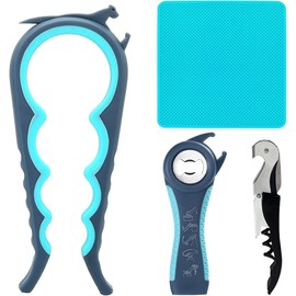 Jar Opener Kit for Seniors & Weak Hands – 5-in-1 Multifunctional Bottle & Lid Opener Set, Non-Slip Grip Tools for Arthritis, Kitchen Gadgets for Easy Can, Lid, and Jar Opening (4, Red)