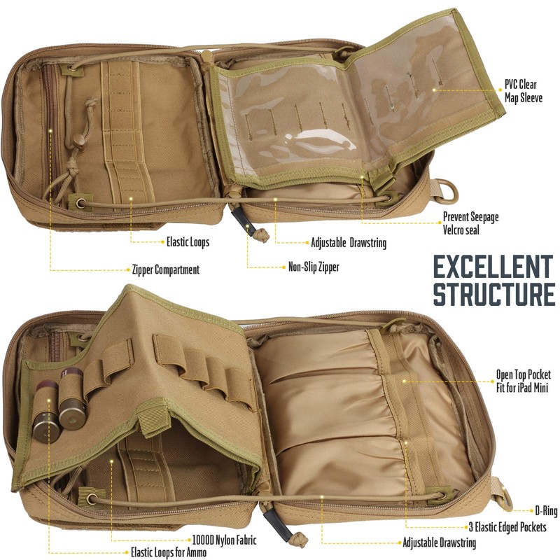 WYNEX Tactical Molle Admin Pouch of Tri-Fold Open Design, Molle