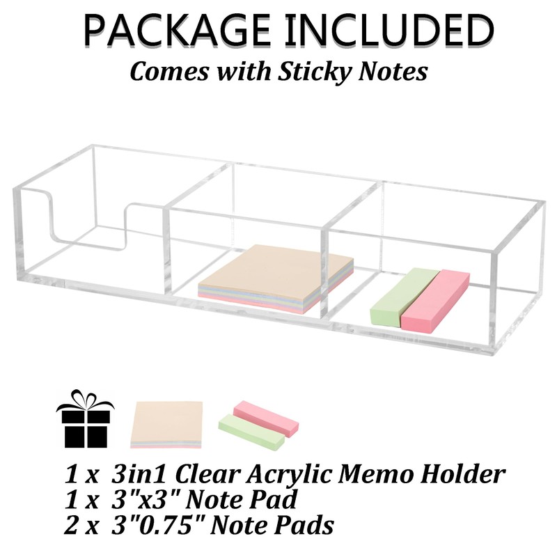 WORHE Sticky Note Holder 3in1 Clear Acrylic Memo Holder Desk