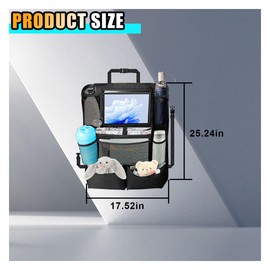 2PCS Backseat Car Organizer, Multifunctional Storage Bag with Touch Screen Tablet Holder, Kick Mats Back Seat Protector, Car Travel Accessories Road Trip Essentials for Kids Auto SUV Truck (Black)