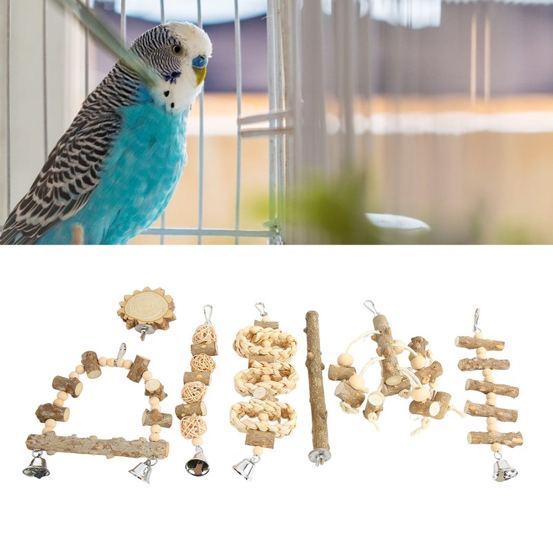 Bird Chewing Toys Hanging Natural Wood Parrot Swing Chewing Toys