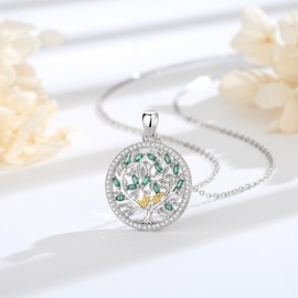 CELESTIA Tree of Life Necklace 925 Silver Women's Tree of Life with Pendant Women's Jewellery Gift for Mother's Day for Mum Grandma Aunt, Sterling silver Zirconia, Cubic Zirconia