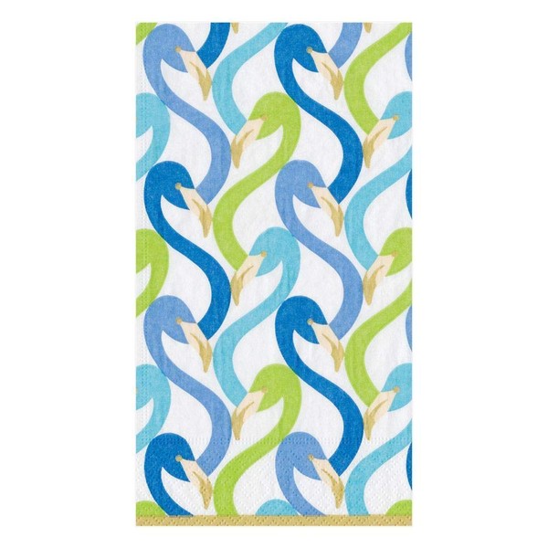 Caspari Flamingo Flock Paper Guest Towel Napkins in Blue -