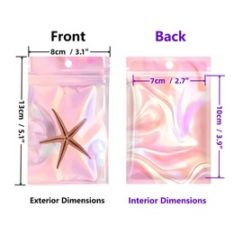 Rimiko 50 Pcs Holographic Clear Sample Bags, Resealable Colorful Ziplock Bags with Hanging Hole, Reusable Zip Pouches for Sample Packaging, Retail, Items and Food Storage (Iridescent, 3.1"x5.1")