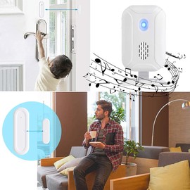 USUPERINK Wireless Door Open Chime, Contact Sensor Doorbell with 36 Chime Tunes/4 Volume Levels/LED Flashing Light, 2 Magnetic Door Alarm Sensor, 2 Receiver Battery Operated