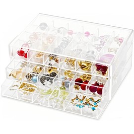 Bicuces Earring Organizer Box Acrylic Jewelry Organizer Box Clear Jewelry Holder Earring Jewelry Storage Organizer Box with 72 Grids Storage Compartments for Earrings Necklace Bracelets Rings