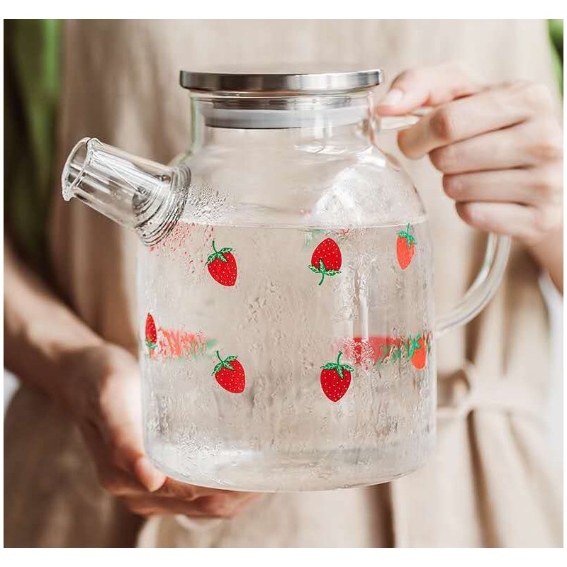 Glass Tea Kettle Strawberry Cute Design Glass Teapot Glass Pitcher