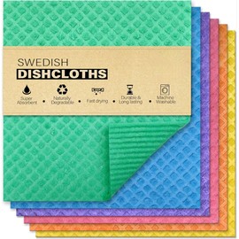Swedish Dishcloths Cellulose Sponge Cloths, 6 Pack Eco-Friendly Reusable Cleaning Dish Cloths for Kitchen, Absorbent Swedish Dish Towels and Dish rag (Dishcloths Assorted)