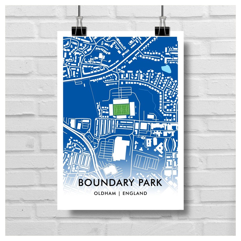 GroundDesigns OLDHAM ATHLETIC Football Gift BOUNDARY PARK Stadium Art Map