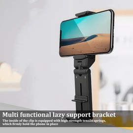 Airplane Phone Holder for Travel, Foldable 360° Rotatable Phone Clamp with Adjustable Clip, Universal Mount Phone Holder for Plane Seat Tray Desk Bed Flying Essentials, Hands-free Holders for Flying