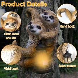 PkYbrkt Adorable Sloth Hanging Garden Statue Outdoor Decorative Sculpture, Solar Light Outdoor Waterproof, Garden Decorations Home Patio Yard Outdoor, Relaxed Sloth Gifts for Mom