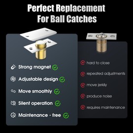 Upgraded Magnet Door Catch, Adjustable Strong Magnetic Ball Catch for Top of Door, Replacement for Ball Catches, Concealed Magnet Door Latch for French Double Doors Closet Door Hardware 2 Pack Silver