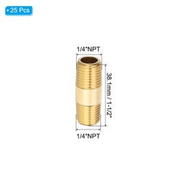 PATIKIL 1/4" x 1/4" NPT Male Brass Pipe Fitting Long Nipple, 5Pcs 1-1/2" Long Straight Pipe Fitting Connector Extender for Fuel, Air, Water, Oil, Gas System Connection, 1200PSI