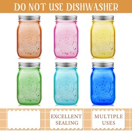 Tessco 6 Pcs 16 oz Colored Mason Jars with Lids Regular Mouth Glass Canning Jar for DIY Crafts Decor, Storage, Canning, Pickling, Preserving, Fermenting, Dishwasher Not Allowed (Purple)