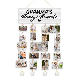 QZQE Gramma Gifts Picture Frames Collage Wall Decor, Grandma Grandparents Gifts from Grandkids Granddaughter Grandson, Grammie Brag Board Hanging Photo Display With 30 Clips 5 Ropes, 15.7x5.1 Inches