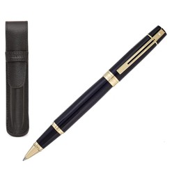 Sheaffer 300 Glossy black with Gold Trim Pen and Leather Pouch Gift Set (Rollerball)