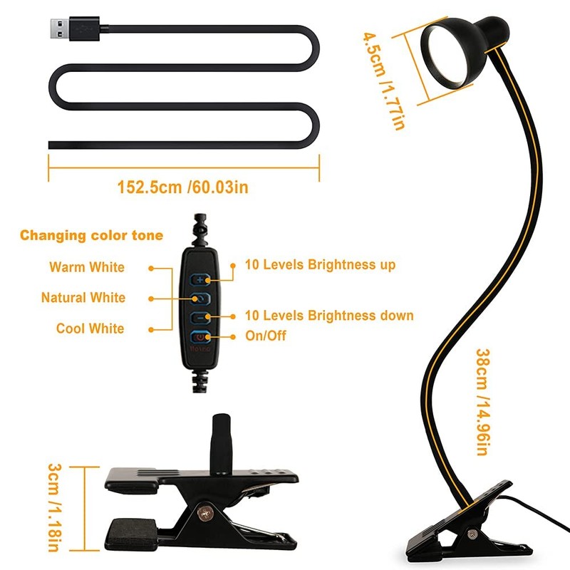 LiFMIRA Clip-on Reading Light - 3 Color Modes, 10 Dimmable