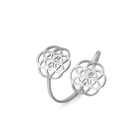 Amaxer Flower of Life Ring for Women Stainless Steel Mandala Geometry Holy Protection Statement Hollow Openwork Adjustable Finger Ring Delicate Jewellery Metal, Stainless Steel