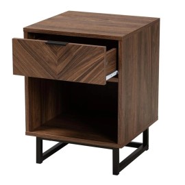 Baxton Studio Sadia Walnut Brown Wood and Black Metal 1-Drawer End Table