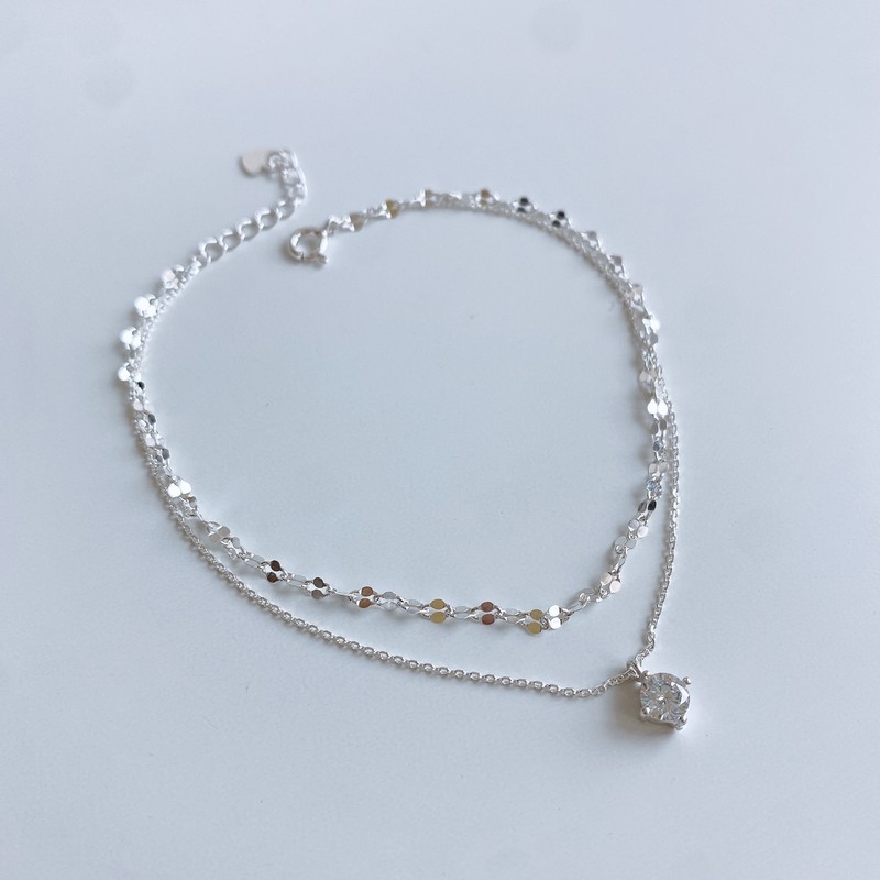 18k sparkling shining chain cubic two-line silver anklet yellow gold