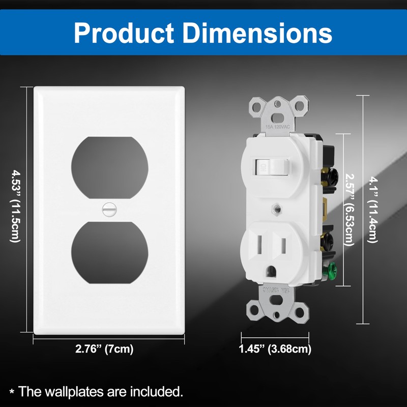BESTTEN 2 Pack Combination Toggle Light Switch and Duplex Receptacle