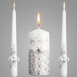 Unity Candles for Wedding Ceremony Set - 3 Pcs 6" Pillar & 2 10" Tapers Candles - Unity Decorative Wedding Candle White Ceremonial Candles - Velas Decorativas para Boda - Wedding Table Centerpiece