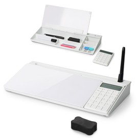 SHANTRA 16'' x 7'' Desktop Whiteboard with Calculator, Desk Dry Erase Board with Organizer, Computer Pad & Keyboard Stand for Home, School, Office Desk Accessories(White)