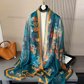 WaJuemy Elegant Mulberry Silk Feeling Scarf for Women Evening Dressy Lightweight Scarfs Wraps Large Luxury Cashmere Scarves Shawls Wrap(26 Turquoise Fruit)