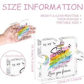 Tillskuch Cute Sister Gifts- Puzzle Shaped Acrylic Plaque with Gift Box - Sister Presents for Birthday, Thanksgiving Day, Christmas -Sister Gifts from Sister, Big Sister, Little Sister Present