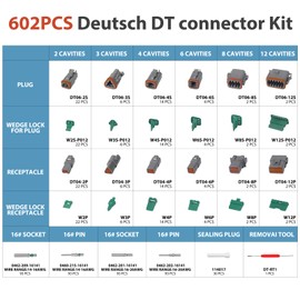 GKG Deutsch Connector Kit, 2 3 4 6 8 12 Pin DT Connectors, Deutsch Pin Removal Tool (603PCS DTK9 Connector Kit)