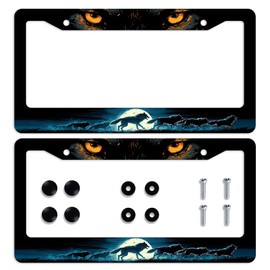 Wolf License Plate Frame Wolf Pack Moon Ferocious Animal License Plate Personalise Stainless Steel Funny Design Compatible with Standard License Plate Holder for USA and Canada 12.2" X 6.2"