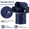 HUIHUANG Navy Blue Satin Wired Ribbon 2.5 inch Navy Wire
