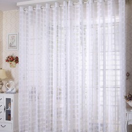 JAIJY 78" Volie Semi Screen 2Pc Tulle Backdrop Curtains Buffalo Check Striped Gingham Sheer Linen Fabric Window Curtain Panel Decorative Grommet Top Bedroom Drapes, 2 Panels, 78 inch Length, White