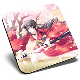 Great Single Coaster Square - Samurai Anime Girl Japanese |Glossy Quality Coasters | Tabletop Protection for Any Table Type #2815