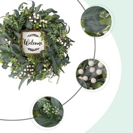 CIR OASES CIR OASES Green Eucalyptus Wreath for Front Door, 20 inch Eucalyptus Leaves and White Berries Wreath with Welcome Sign, Spring/Summer Wreaths for Indoor/Outdoor Farmhouse Home Wall Window Decor