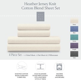 Ella Jayne Jersey Knit Sheets Set (4pc), Poly-Cotton Tshirt Soft Sheets, King Size, Deep Pockets, Queen Sheet Set, Ivory