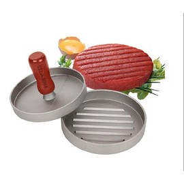 Burger Press Manual Non-Stick Aluminium Hamburger Patty Maker Mould Wooden Handle Non-Slip Grip Perfect Round Shape Patties BBQ Stuffed Veggie Beef Burgers Dishwasher Safe Easy to Clean Kitchen Tool